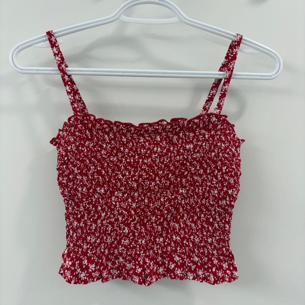 Hollister Red and White Runched Tank Top - XS